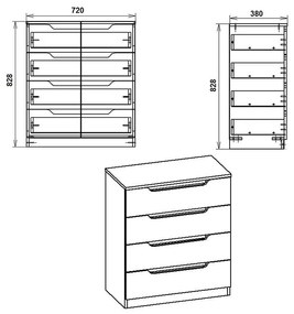 Συρταριέρα Azenor 4ων συρταριών καρυδί 72x38x83εκ 72x38x83 εκ.