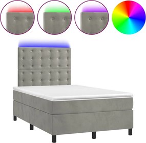vidaXL Κρεβάτι Boxspring με Στρώμα &amp; LED Αν.Γκρι 120x190εκ. Βελούδινο