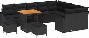 vidaXL Σετ Καναπέ Κήπου με μαξιλάρι 12 pcs Μαύρο Πολυ ράταν