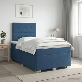 vidaXL Κρεβάτι box spring με στρώμα Μπλε 120 x 190 cm Ύφασμα