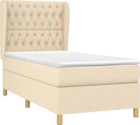 vidaXL Κρεβάτι Boxspring με Στρώμα Κρεμ 90x190 εκ.Υφασμάτινο
