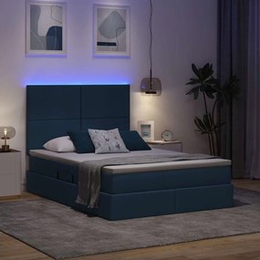 vidaXL LED Κρεβάτι αποθήκευσης με στρώμα Μπλε 140 x 200 cm Ύφασμα