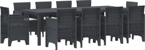 vidaXL Σέτ φαγητού για κήπο 11 pcs Ανθρακί Πολυπροπυλένιο
