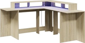 vidaXL Γραφείο με LED Sonoma δρυς 152x152x91 εκ. Επεξεργ. Ξύλο
