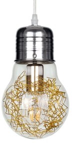 LAMP 00807 Μοντέρνο Κρεμαστό Φωτιστικό Οροφής Μονόφωτο Ασημί Νίκελ Βάση και Χρυσό Ντουί