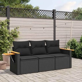 vidaXL Patio Sofa Set 3-θέσια Black