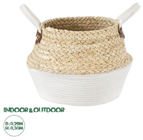 GloboStar® Artificial Garden KIMOLOS 20311 Διακοσμητικό Πλεκτό Καλάθι - Κασπώ Γλάστρα - Flower Pot Μπεζ με Λευκό Φ29cm x Υ30cm