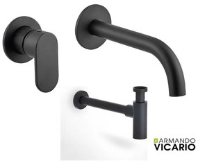 Armando Vicario Slim Black Matt Μπαταρία Νιπτήρος 2 οπών+Σιφών 500045-400 R0262-400