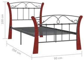 vidaXL Πλαίσιο Κρεβατιού Μαύρο 90 x 200 εκ. Μεταλλικό