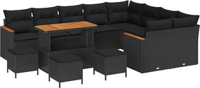 vidaXL Σετ Καναπέ Κήπου με μαξιλάρι 13 pcs Μαύρο Πολυ Ρατάν