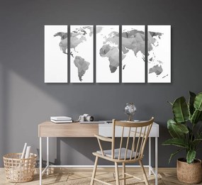 Πολυγωνικός παγκόσμιος χάρτης 5 τμημάτων εικόνας σε ασπρόμαυρο - 200x100