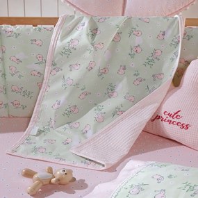 Κουβέρτα Βρεφική Piu Διπλής Όψης Light Green-Pink Kentia Cradle 100x150cm 100% Βαμβάκι