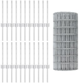 vidaXL Ευρωπαϊκή περίφραξη με 11 στύλους Ασήμι 0,4x50 μ Ατσάλι