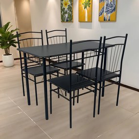 Τραπεζαρία Reforia pakoworld σετ 5τμχ mdf σε μαύρη απόχρωση με μαύρα μεταλλικά πόδια 110x60x74εκ