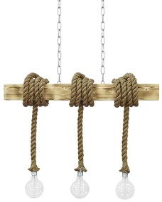 Κρεμαστό Φωτιστικό Οροφής ράγα ξύλο Rope MR 3L σχοινί Heronia-31-0515-Καφέ 31-0515