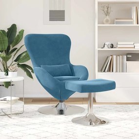 vidaXL Αυγό Καρέκλα με Σκαμνί with Footstool Μπλε Βελούδο