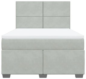 Κρεβάτι Boxspring με Στρώμα Ανοιχτό Γκρι 140x190 εκ. Βελούδινο - Γκρι