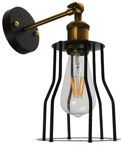 GloboStar® CATEL 01054 Vintage Industrial Φωτιστικό Τοίχου Απλίκα Μονόφωτο Μαύρο Μεταλλικό Πλέγμα Φ15 x Μ26 x Π15 x Υ30cm