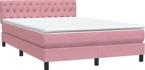 vidaXL Κρεβάτι Boxspring με Στρώμα &amp; LED ροζ 160x220 cm Βελούδινο