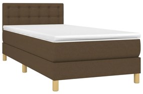 vidaXL Κρεβάτι Boxspring με Στρώμα &amp; LED Σκ.Καφέ 100x200 εκ Υφασμάτινο