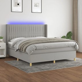 Κρεβάτι Boxspring με Στρώμα & LED Αν.Γκρι 180x200εκ. Υφασμάτινο