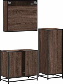 vidaXL Σετ Επίπλων Μπάνιου 3 Τεμαχίων Καφέ Δρυς από Τεχν. Ξύλο