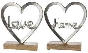 Διακοσμητικό ArteLibre Καρδιά 'Home/Love' Σε Βάση Ασημί Αλουμίνιο/Ξύλο 6x18x16cm Σε 2 Σχέδια-05160399