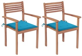 3062266 vidaXL Καρέκλες Κήπου 2 τεμ. από Μασίφ Ξύλο Teak με Μπλε Μαξιλάρια Μπλε, 1 Τεμάχιο