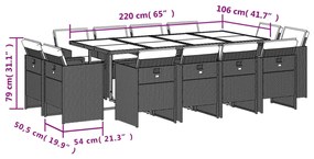 vidaXL Σετ Τραπεζαρίας Κήπου 13 τεμ. Μπεζ Συνθ. Ρατάν με Μαξιλάρια