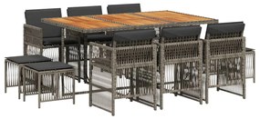 vidaXL Σετ Τραπεζαρίας Κήπου 11 Τεμαχίων Γκρι Συνθ. Ρατάν με Μαξιλάρια