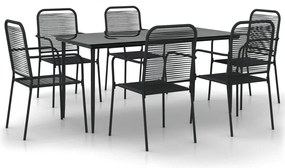 vidaXL Σετ Τραπεζαρίας Κήπου 7 Τεμαχίων Μαύρο Βαμβακερό Σχοινί/Ατσάλι