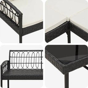 vidaXL Σετ Καναπέ Κήπου 2 pcs Μαύρο και Κρέμα Πολυ Ράτταν Ατσάλι