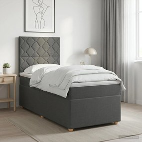 vidaXL Κρεβάτι box spring με στρώμα Σκούρο Γκρι 90 x 190 cm Ύφασμα