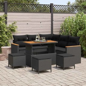 vidaXL Σετ Καναπέ Κήπου με μαξιλάρι 9 pcs Μαύρο Πολυ ράταν