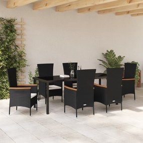 vidaXL Σετ Γεύματος Κήπου  7 τμχ με Μαξιλάρια Μαύρο Πολυ Ρατάν