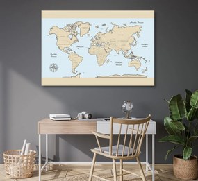 Εικόνα στον παγκόσμιο χάρτη φελλού με μπεζ περίγραμμα - 120x80