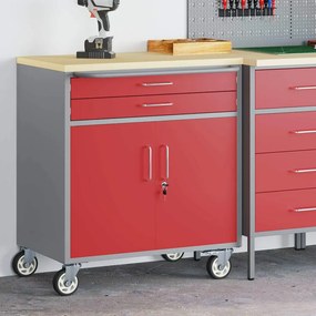 vidaXL Εργαστήριο με συρτάρι Κόκκινο και γκρι 75 x 45 x 85 εκ.