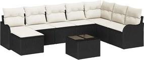 vidaXL Σετ Καναπέ Κήπου με μαξιλάρι 9 pcs Μαύρο και λευκό Πολυ ράταν