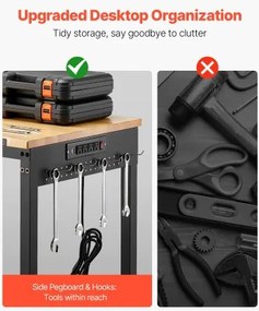 VEVOR 48" Workbench on Wheels Adjustable Height Table with Power Outlet &amp; Pegboard