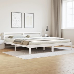 vidaXL Κρεβάτι με Κεφαλάρι Λευκό 200x220 εκ. Σταθερό Ξύλο Πεύκου