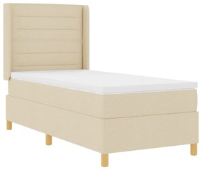 vidaXL Box Spring Bed με Mattress & LED Κρεμ 90x200 εκ. Ύφασμα