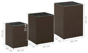 vidaXL Τραπεζάκια 3 τεμ. Καφέ Συνθετικό Ρατάν με Γυάλινη Επιφάνεια