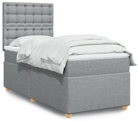 vidaXL Κρεβάτι Boxspring με Στρώμα Ανοιχτό Γκρι 90x190 εκ. Υφασμάτινο