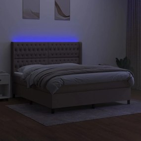 vidaXL Κρεβάτι Boxspring με Στρώμα &amp; LED Taupe 160x200 εκ. Υφασμάτινο