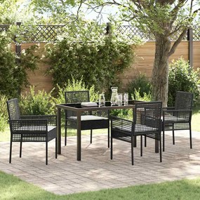 vidaXL Σέτ φαγητού για κήπο με μαξιλάρι 5 pcs Μαύρο Πολυ ράταν