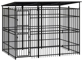 Κλουβί Σκύλου Εξωτερικού Χώρου με Οροφή 5,53 μ² από Ατσάλι - Μαύρο