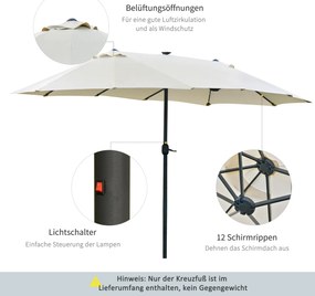 Outsunny Ομπρέλα Ηλίου Οβάλ Κρεμ Λευκό 440 x 256 cm
