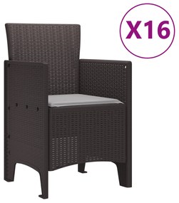 vidaXL 17 Τεμάχιο Σετ Γεύματος Κήπου με Μαξιλάρια Καφέ Πολυ Ρατάν