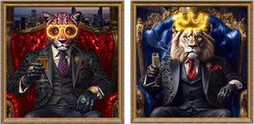 Καμβάς Home ESPRIT Μπλε Μαύρο Λεοπαρδαλί Λέων Loft 100 x 4 x 100 cm (x2)