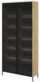 Βιτρίνα Fresno AM106, Μαύρο, Artisan βελανιδιά, Με πόρτες, Ο αριθμός των θυρών: 2, 196x92x34cm, 76 kg | Epipla1.gr